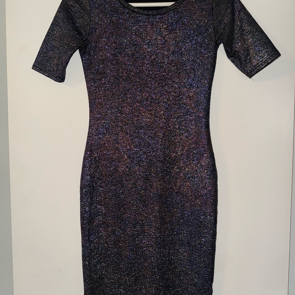 LuLaRoe Shimmering Black and Purple Mini Dress